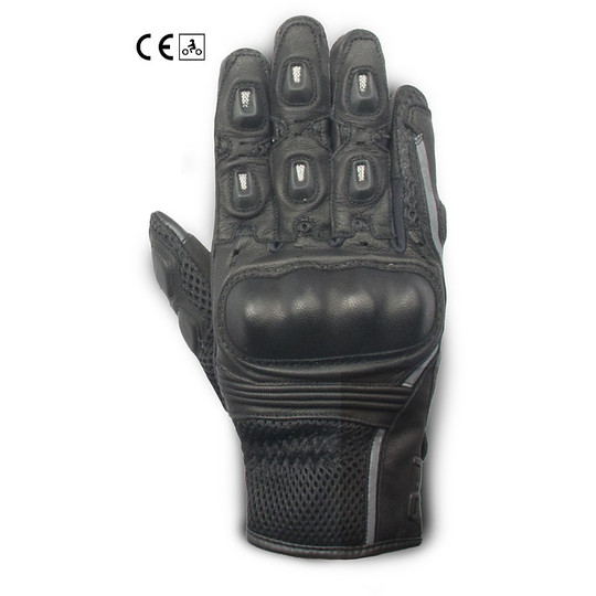 Motorcycle Gloves In Leather and Fabric Certified Oj Atmosphere G198 Black AREA