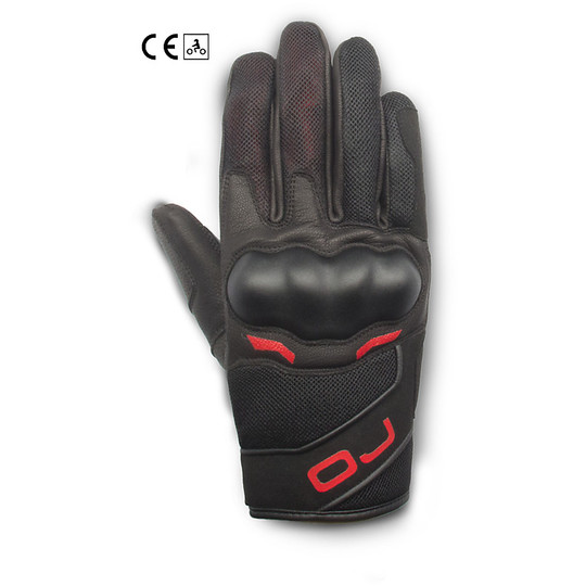 Motorcycle Gloves In Leather and Fabric Certified Oj Atmosphere G199 SNEAK Black Red