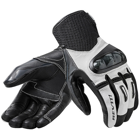 Motorcycle Gloves In Leather and Fabric Touring Rev'it PRIME Black White