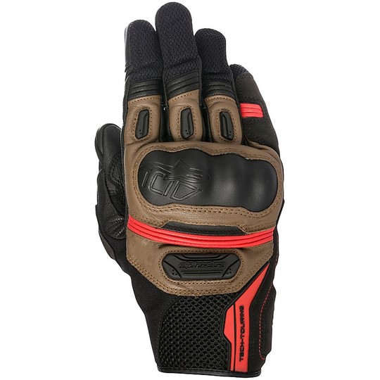 Motorcycle Gloves in leather and textile Perforated Alpinestars HIGHLANDS Black Brown