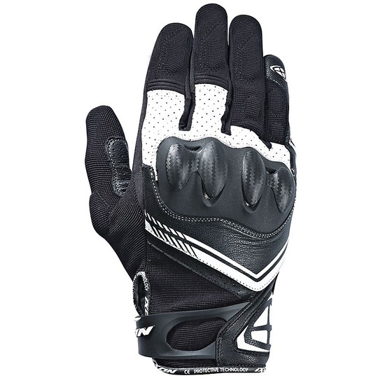 Motorcycle Gloves in leather and textile Summer Ixon RS DRIFT Black White