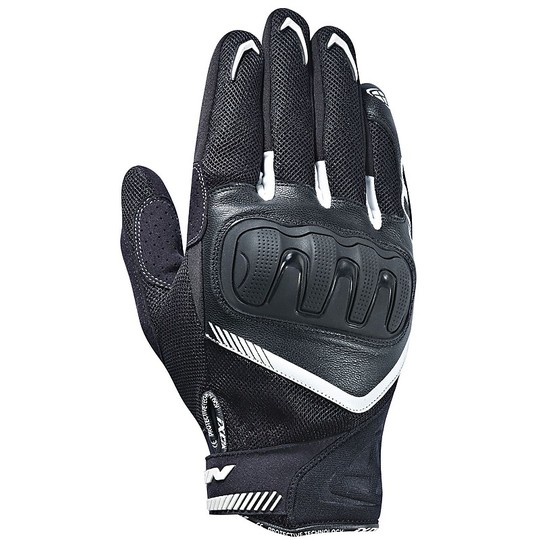 Motorcycle Gloves in leather and textile Summer Ixon RS LOOP Black White