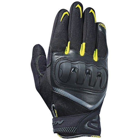 Motorcycle Gloves in leather and textile Summer Ixon RS LOOP Black Yellow