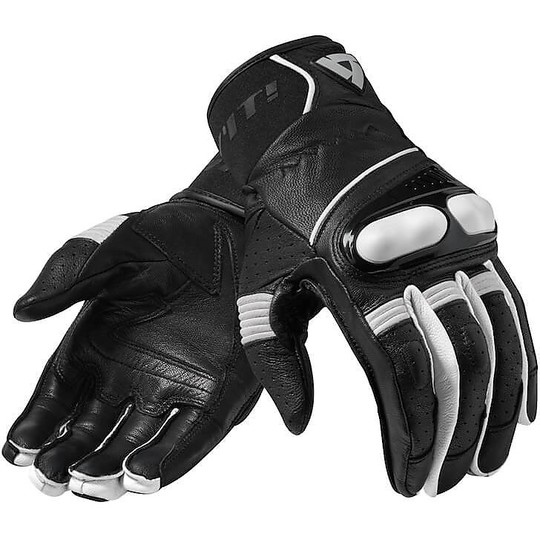 Motorcycle Gloves In Leather Touring Rev'it HYPERION Black White