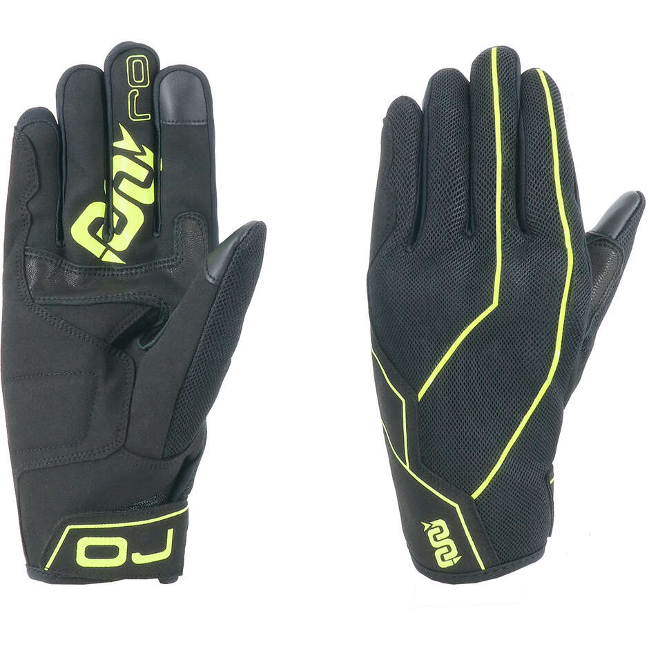Motorcycle Gloves in Summer Fabric OJ FLAME Black Yellow Fluo