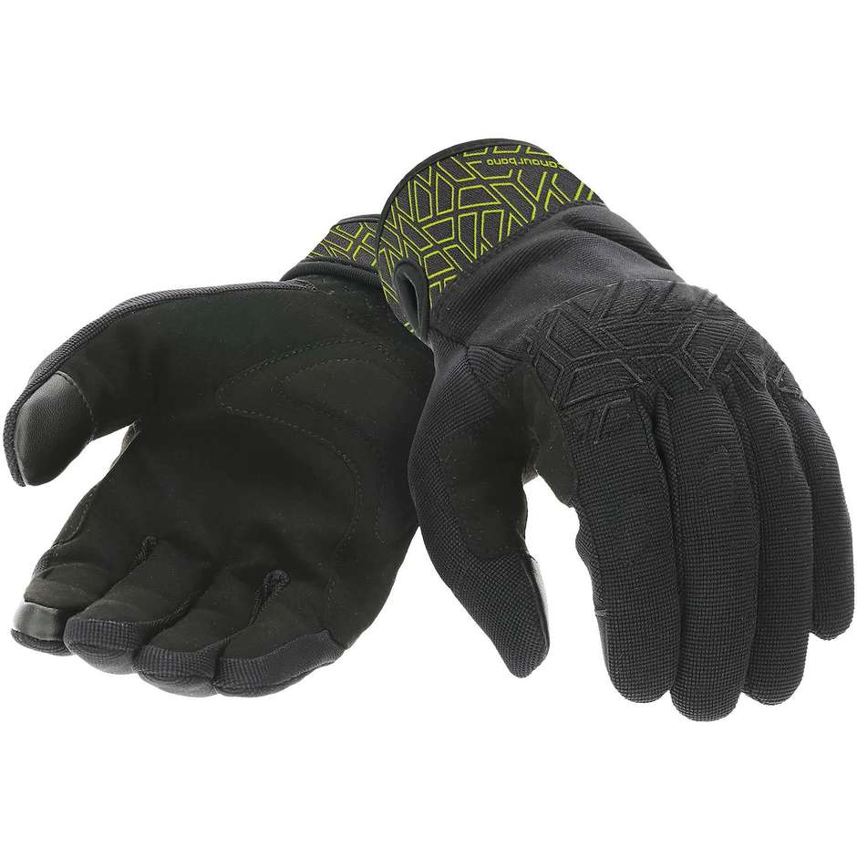 Motorcycle Gloves in Tucano Urbano 9961HM MIKY Black Yellow Fluo Fabric