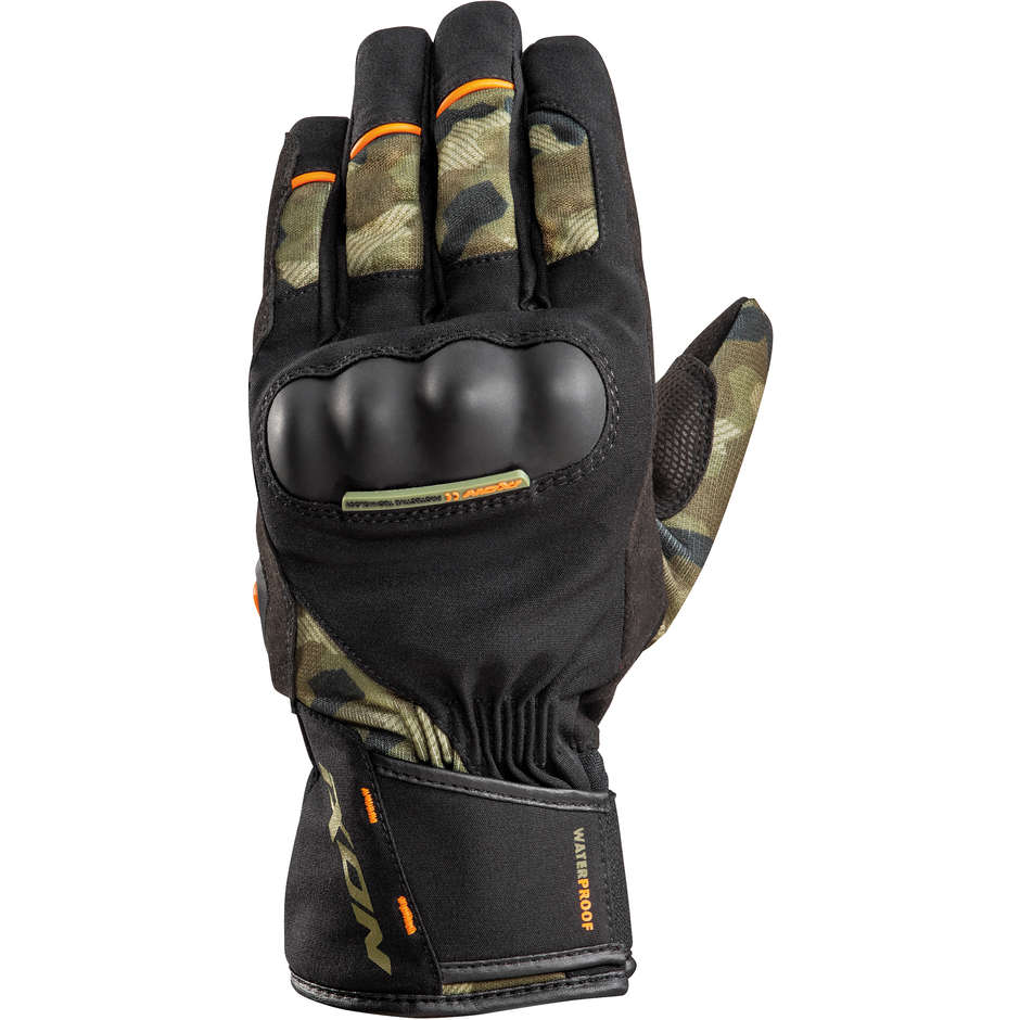 Motorcycle Gloves in Waterproof Ixon PRO RUSSEL Kaki Camo Orange