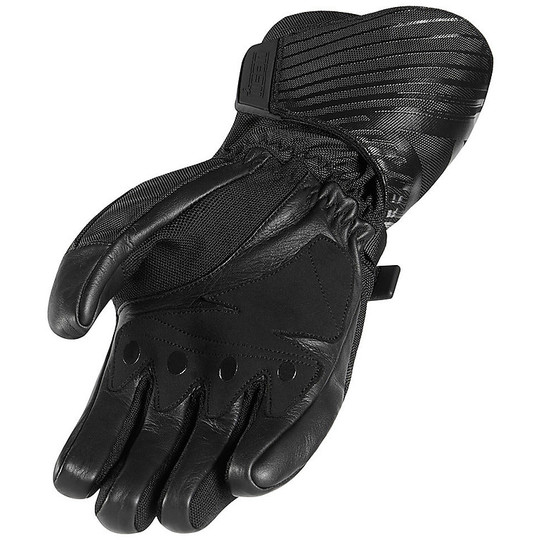 Motorcycle Gloves in Waterproof Leather and Fabric Icon PATROL Black