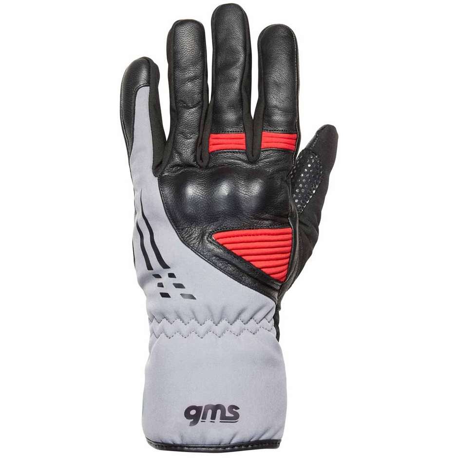 Motorcycle Gloves Leather and Fabric Gms STOCKOLM WP Black Gray Red