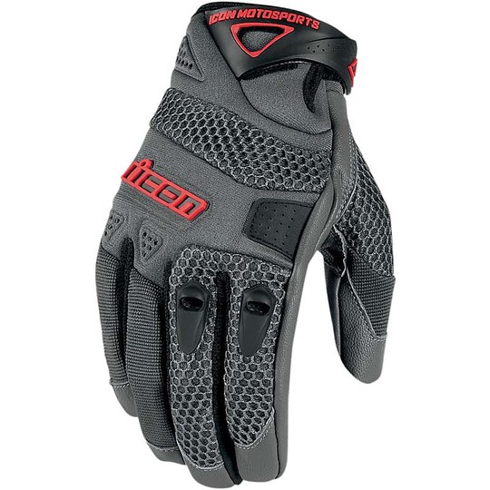 Motorcycle Gloves Leather and Fabric Perforated Icon Anthem Grey