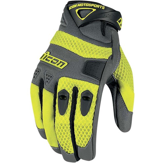 Motorcycle Gloves Leather and Fabric Perforated Icon Anthem Hi-Vision