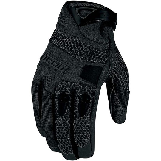Motorcycle Gloves Leather and Fabric Perforated Icon Anthem Stealth