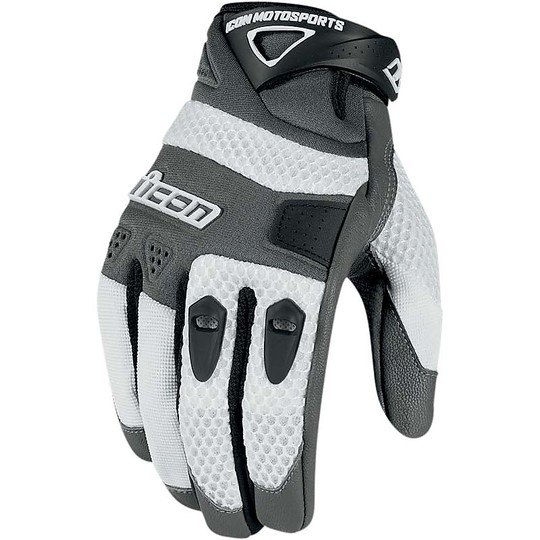Motorcycle Gloves Leather and Fabric Perforated Icon Anthem White