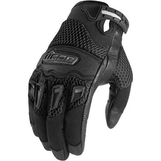 Motorcycle Gloves Leather and Fabric Perforated Icon Twenty-Niner Black
