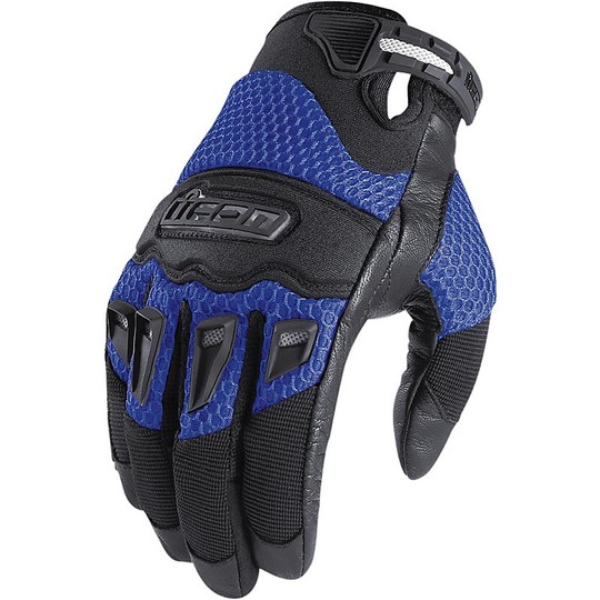 Motorcycle Gloves Leather and Fabric Perforated Icon Twenty-Niner Blue