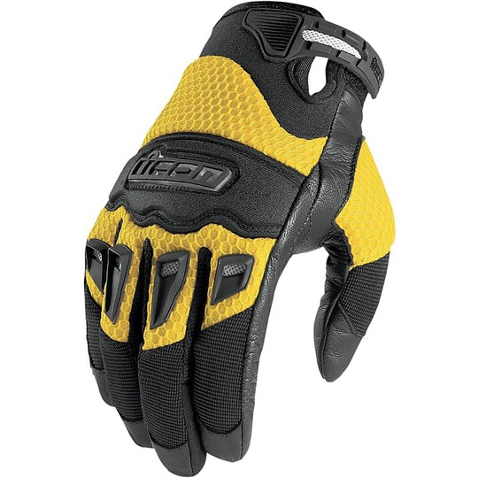 Motorcycle Gloves Leather and Fabric Perforated Icon Twenty-Niner Yellow