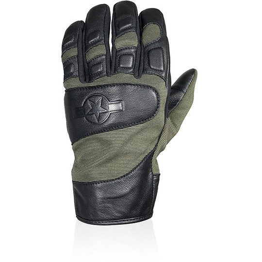 Motorcycle Gloves Leather and Fabric Summer Harisson Marshall Tissue Green Khaki