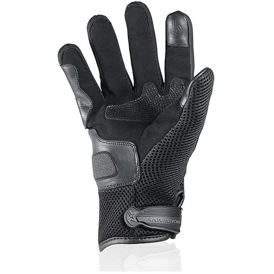 Motorcycle Gloves Leather and Fabric Summer Harisson Seaside Blacks
