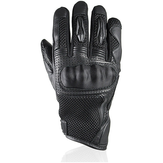 Motorcycle Gloves Leather and Fabric Summer Harisson Seaside Blacks