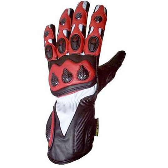 Motorcycle Gloves Leather Balck Panther Silverstone Race Red