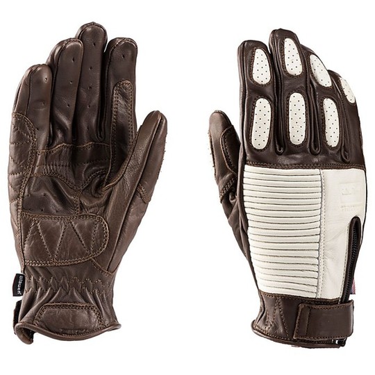 Motorcycle Gloves Leather Blauer Banner Brown White
