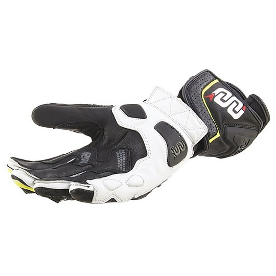 Motorcycle Gloves Leather OJ SHOUT Black Fluorescent Yellow