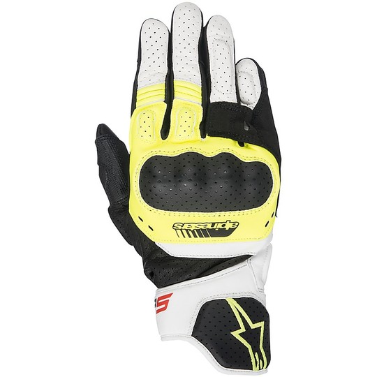 Motorcycle Gloves Leather Perforated Alpinestars SP-5 Fluorescent Yellow Black White