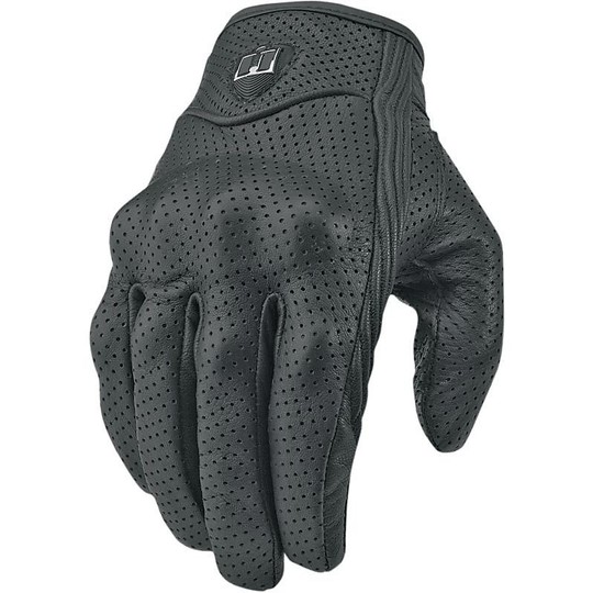 Motorcycle Gloves Leather Perforated Black Icon Pursuit