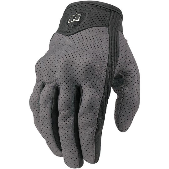 Motorcycle Gloves Leather Perforated Grey Icon Pursuit