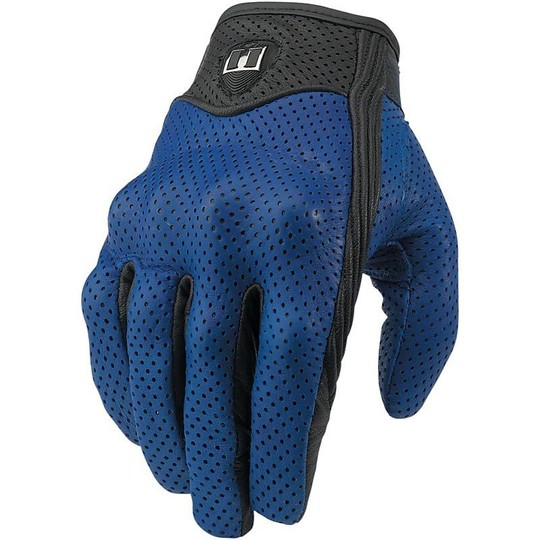 Motorcycle Gloves Leather Perforated Icon Pursuit Blue