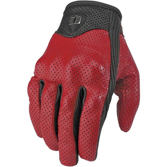 Motorcycle Gloves Leather Perforated Icon Pursuit Red