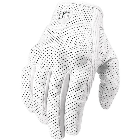 Motorcycle Gloves Leather Perforated Icon Pursuit White