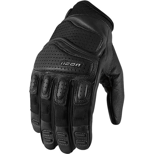 Motorcycle Gloves Leather Perforated Icon SUPERDUTY 2 Black