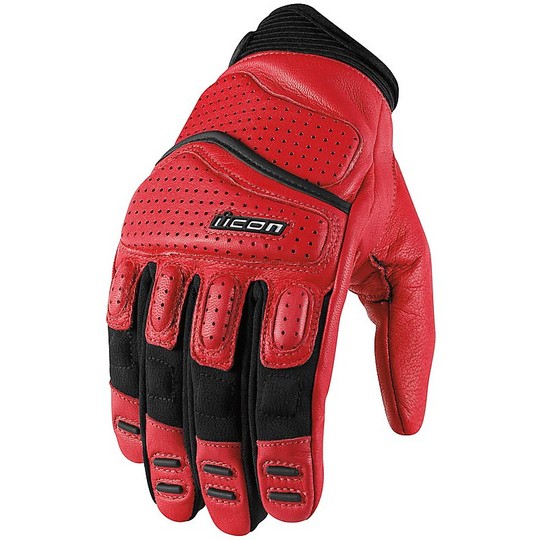Motorcycle Gloves Leather Perforated Icon SUPERDUTY 2 Red