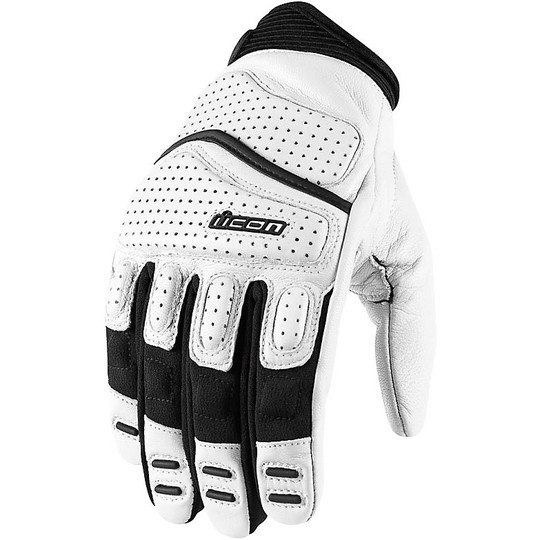 Motorcycle Gloves Leather Perforated SUPERDUTY Icon 2 White