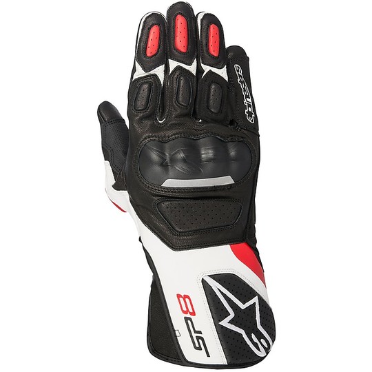 Motorcycle Gloves Leather Racing Alpinestars SP-8 v2 Black White Red