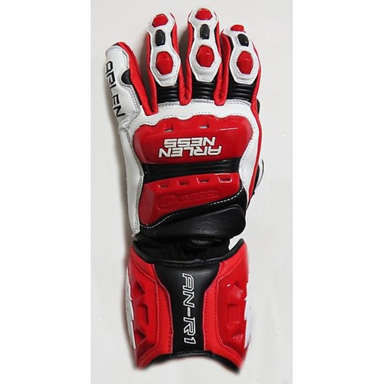 Motorcycle Gloves Leather Racing Arlen Ness G-5059 White Red
