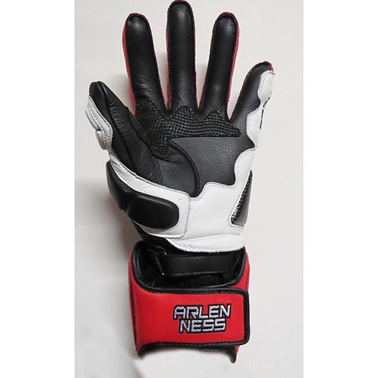 Motorcycle Gloves Leather Racing Arlen Ness G-5059 White Red