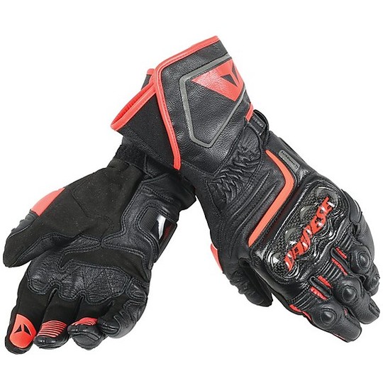 Motorcycle Gloves Racing Dainese Carbon D1 Long Black Fluo Red