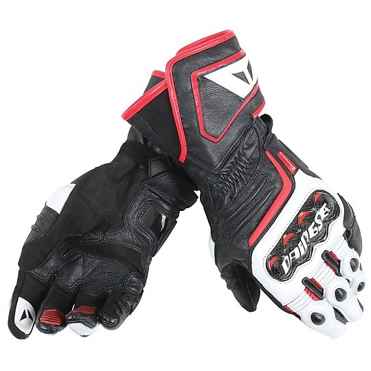 Motorcycle Gloves Racing Dainese Carbon D1 Long Black White Red Lava