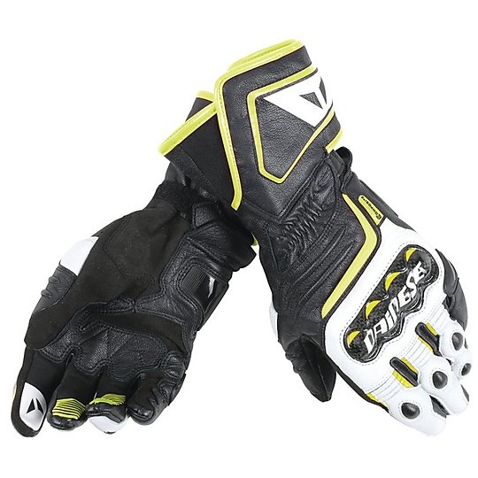 Motorcycle Gloves Racing Dainese Carbon D1 Long Black White Yellow Fluo