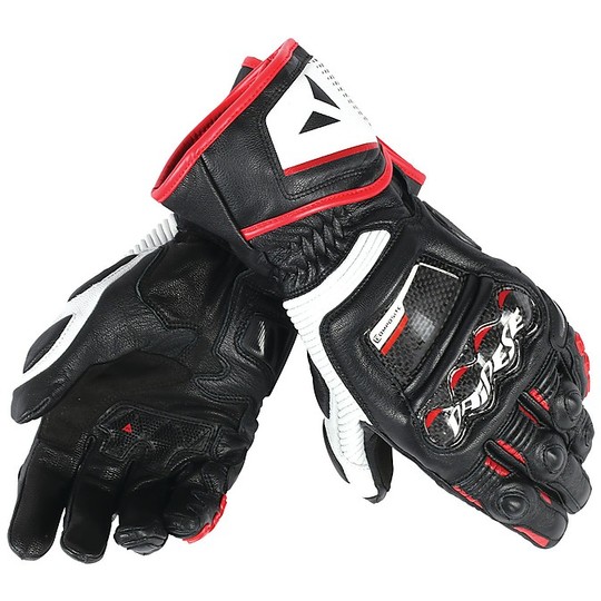 Motorcycle Gloves Racing Dainese Druid D1 Long Black White Red Lava