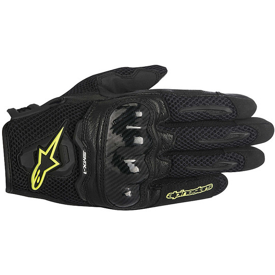 Motorcycle Gloves Summer Alpinestars Smx-1 Air Black Yellow Fluo