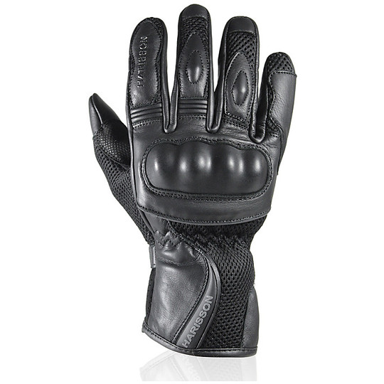 Motorcycle Gloves Summer Leather and Fabric Harisson Laguna Neri