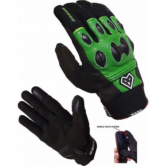Motorcycle Gloves Summer Sports Hero 1006 Green Leather and Fabric Protection With Green