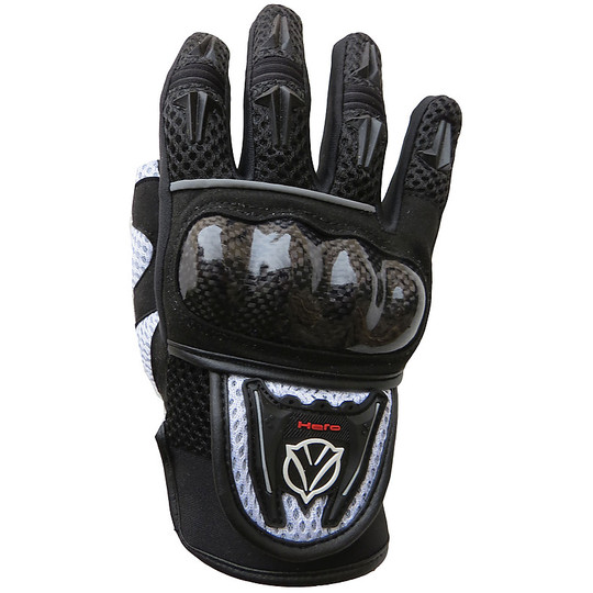 Motorcycle Gloves Technical Summer Hero Inject Fabric With Caps Black White