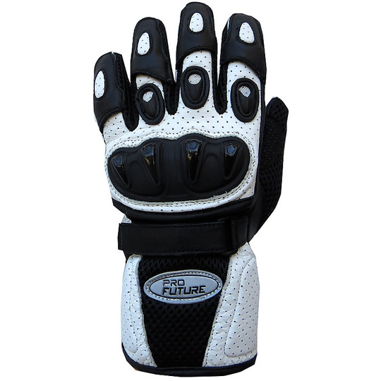 Motorcycle Gloves Technical Summer Pro Future Leather And Fabric With Back Hand Protection Black White