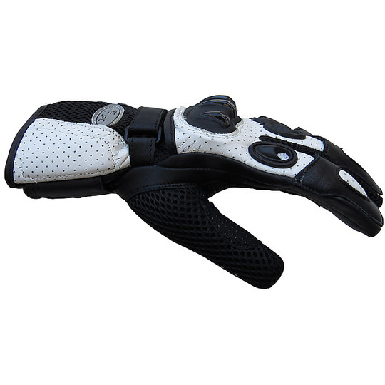 Motorcycle Gloves Technical Summer Pro Future Leather And Fabric With Back Hand Protection Black White