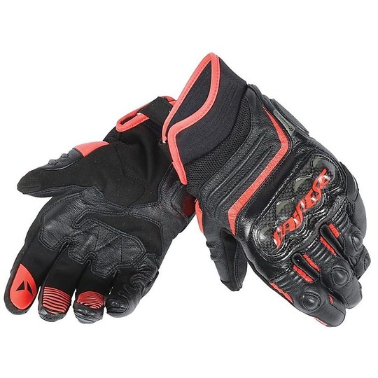 Motorcycle Gloves Technicians Dainese Carbon D1 Short Black Red Fluo