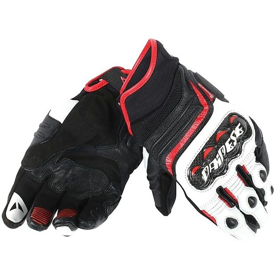 Motorcycle Gloves Technicians Dainese Carbon D1 Short Black White Red Lava